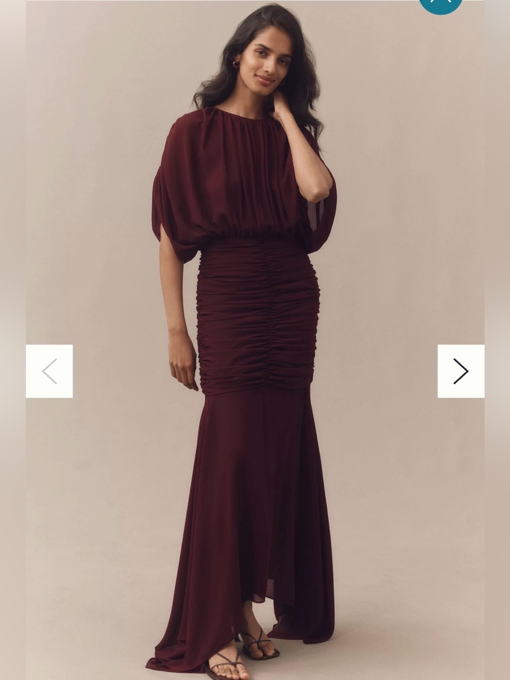 Ronny Kobo Collection Louisa
Ruched Rich Burgundy Maxi Dress
Size XS